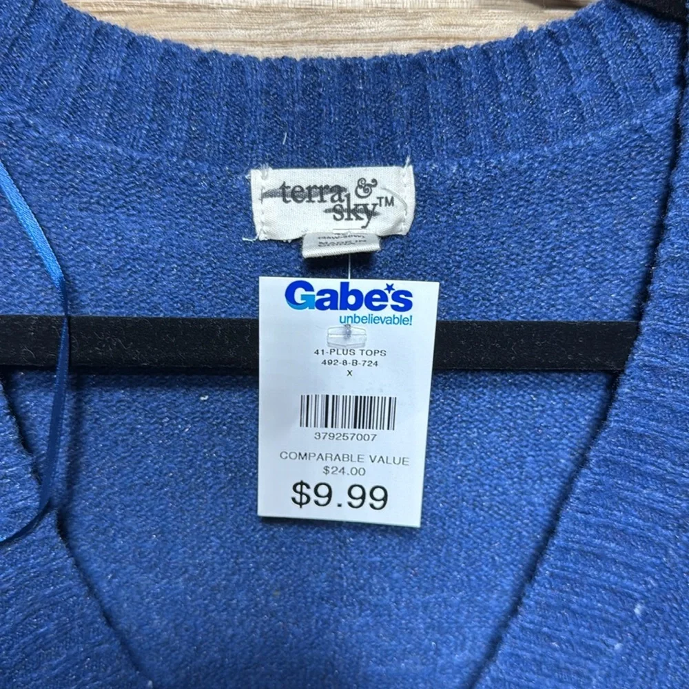 Terra & Sky Women's Deep Blue V-Neck Sweater New With Tags Size 3X